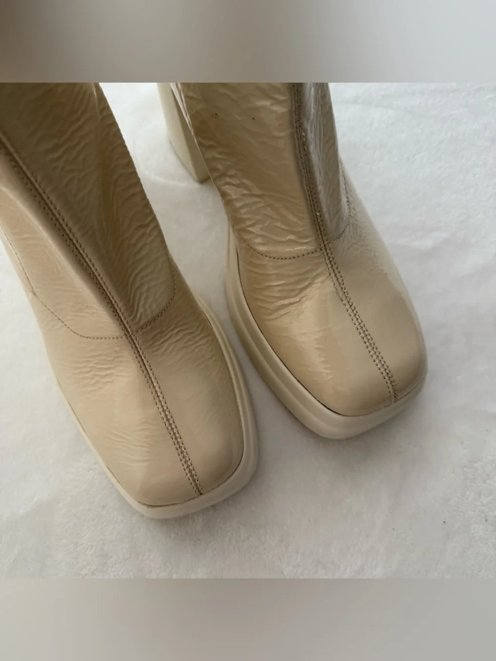 Free People Double Stack Platform Boots in Bone 40 US 9.5 Crinkle Chunky Heel